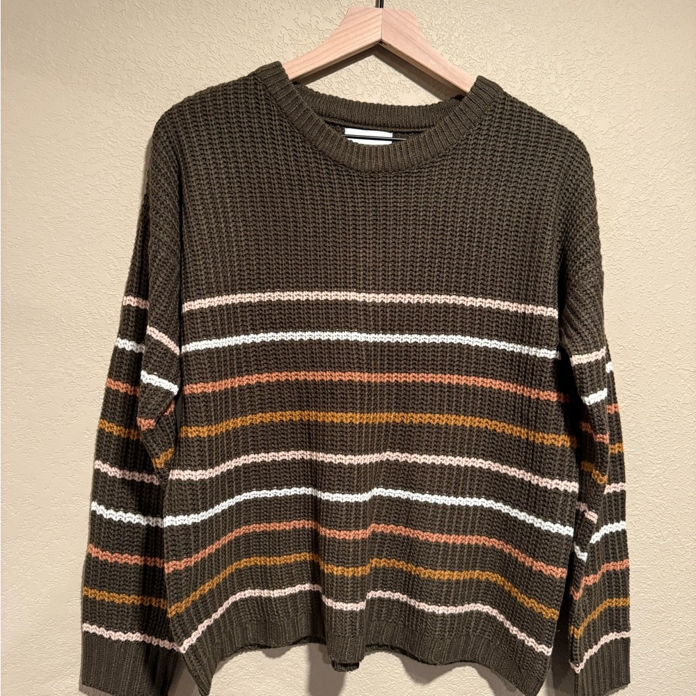 NWOT womens pink rose knit crewneck striped sweater